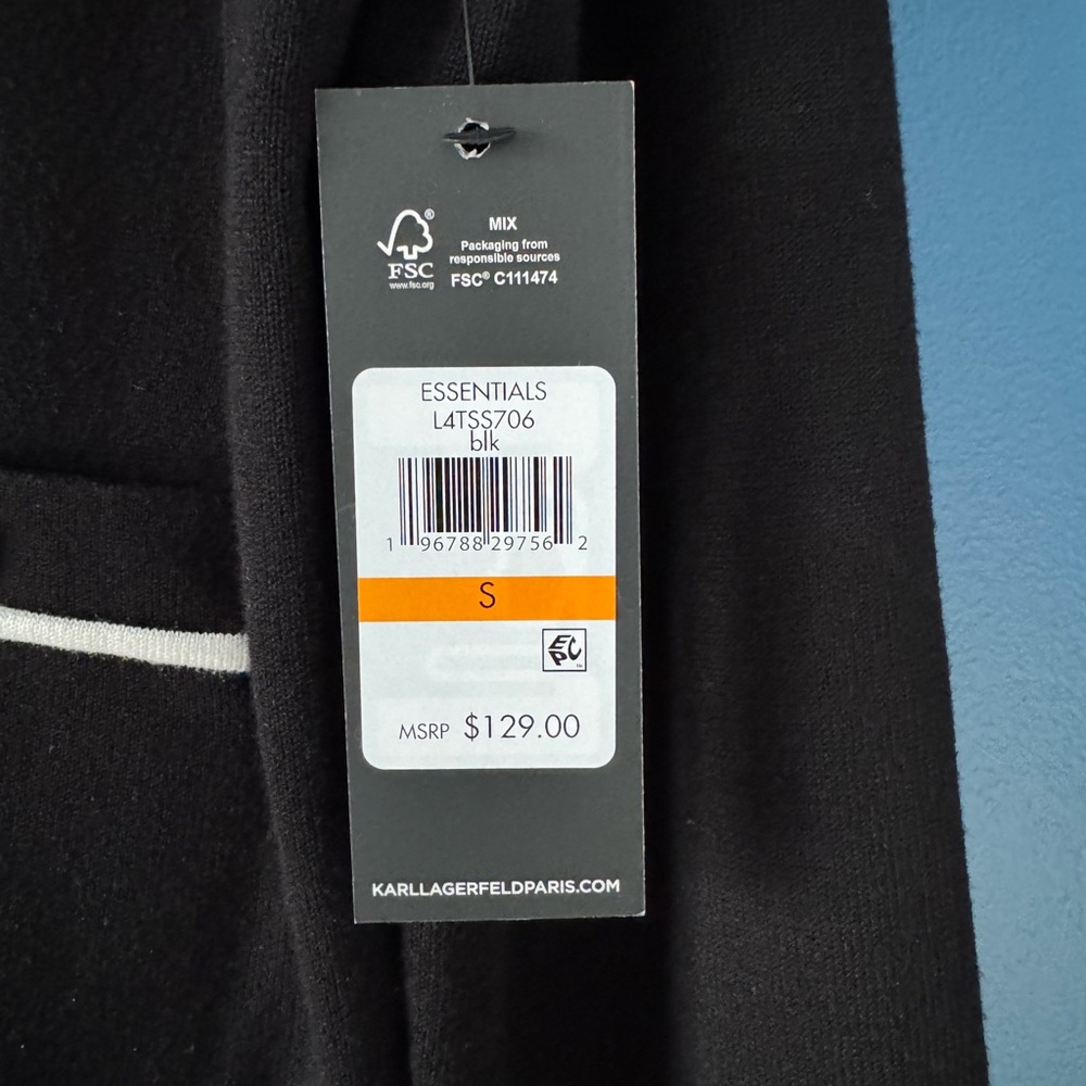 NWT Karl Lagerfeld Black and White Crew Neck Cardigan - Picture 8 of 9